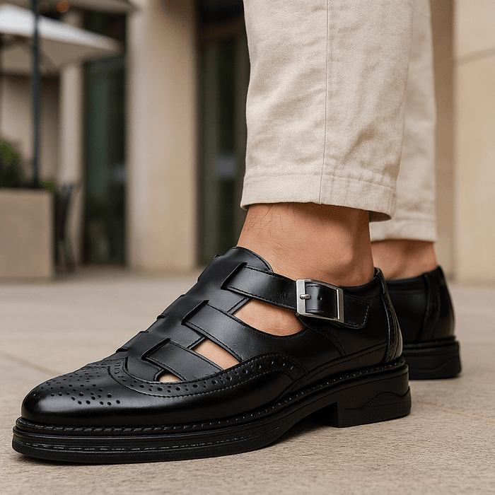 Men's leather sandals | Adjustable straps, black and brown