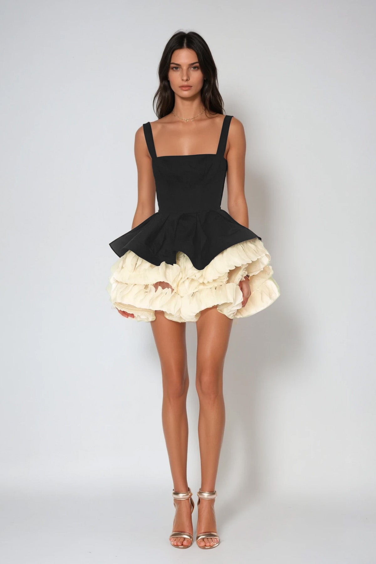 Sleeveless Mini Dress with Puff Shoulders