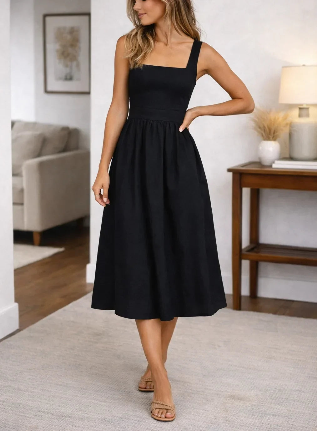A-line midi dress | With square-neck top | At summer school