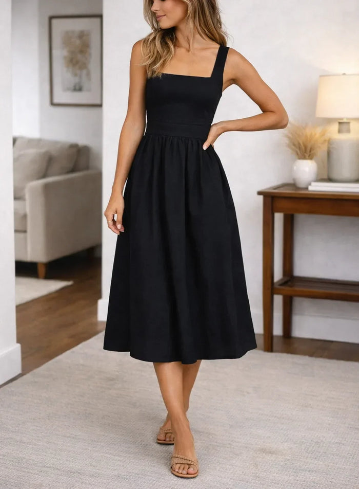 A-line midi dress | With square-neck top | At summer school
