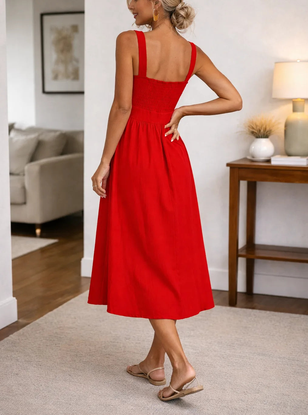 A-line midi dress | With square-neck top | At summer school