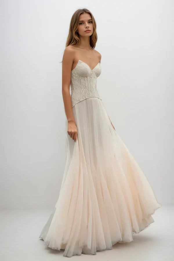 Lace Corset Maxi Dress with Tulle Skirt