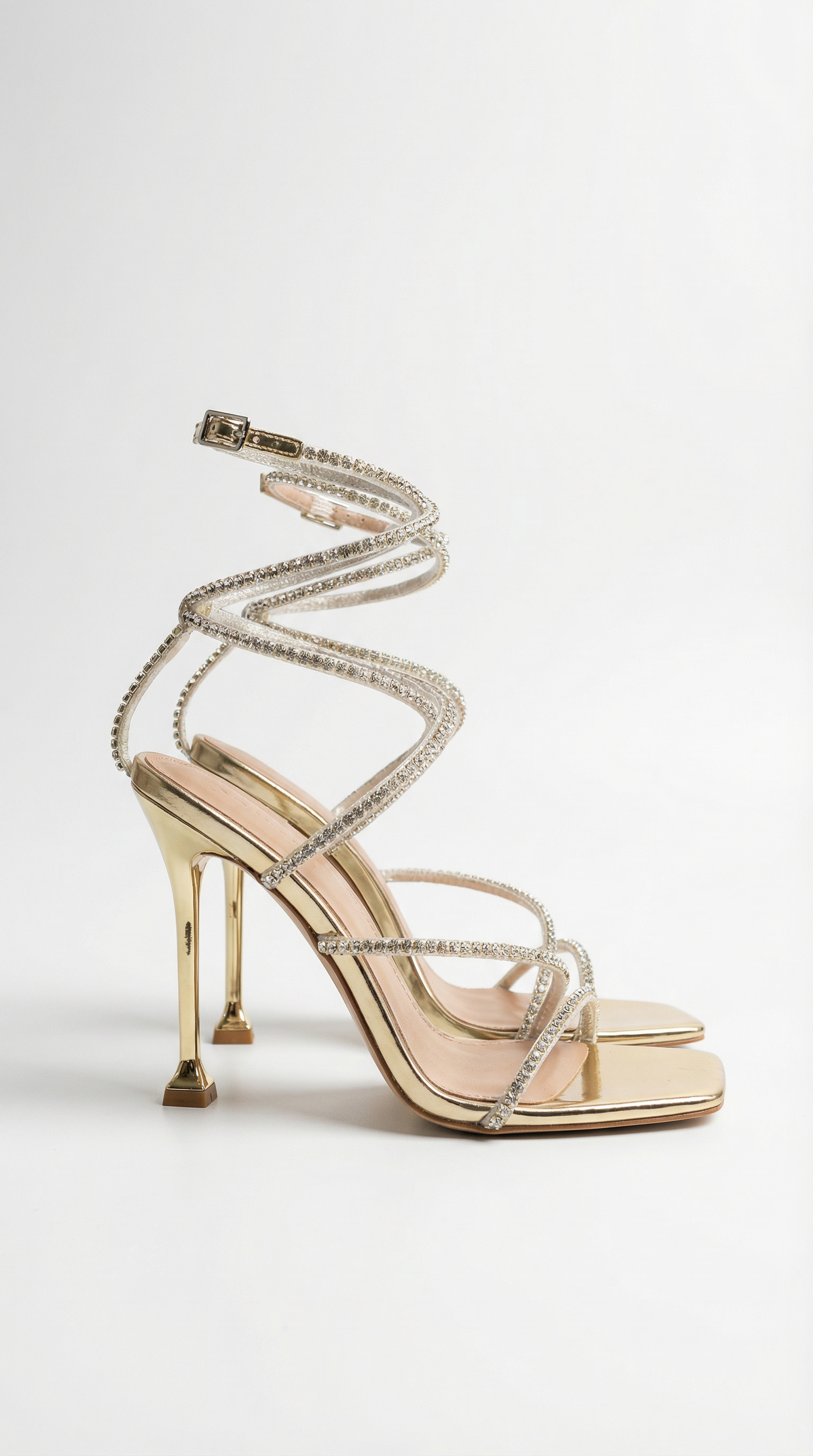 Rhinestone Wrap-Strap Heeled Sandals