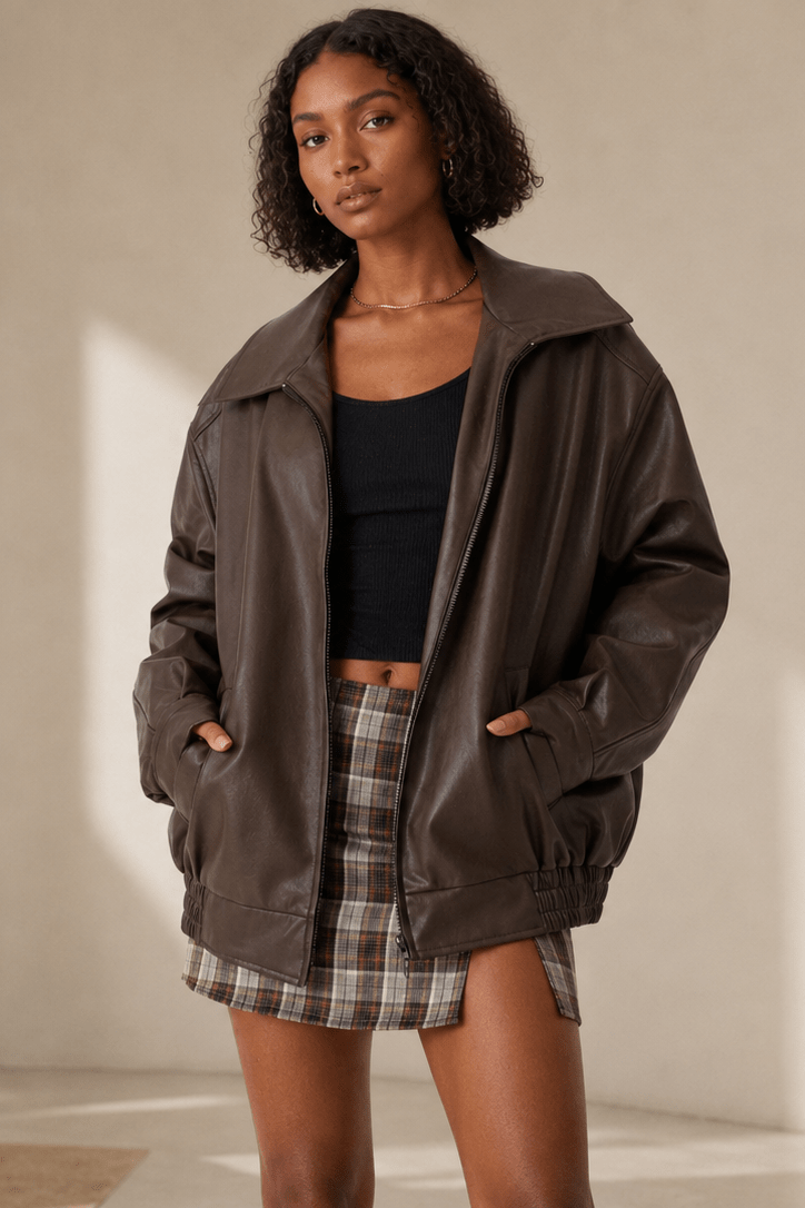 Women's Jacket | Faux Leather, Oversized Fit | Casual Style