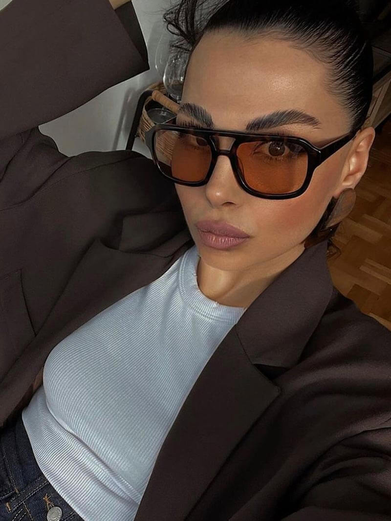 Slim Aviator Sunglasses with Cinnamon Tint