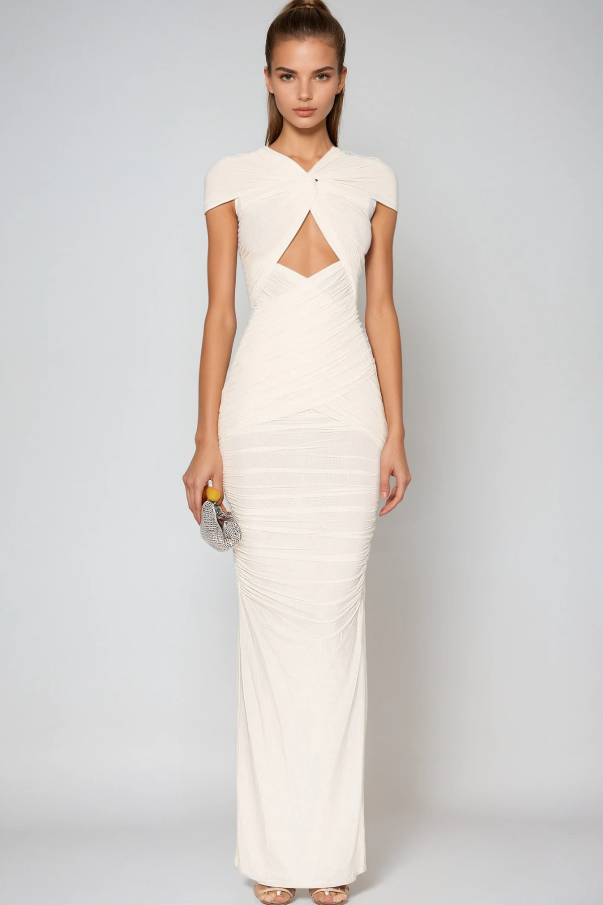 Ruched Maxi Dress with Cut-Out Detail