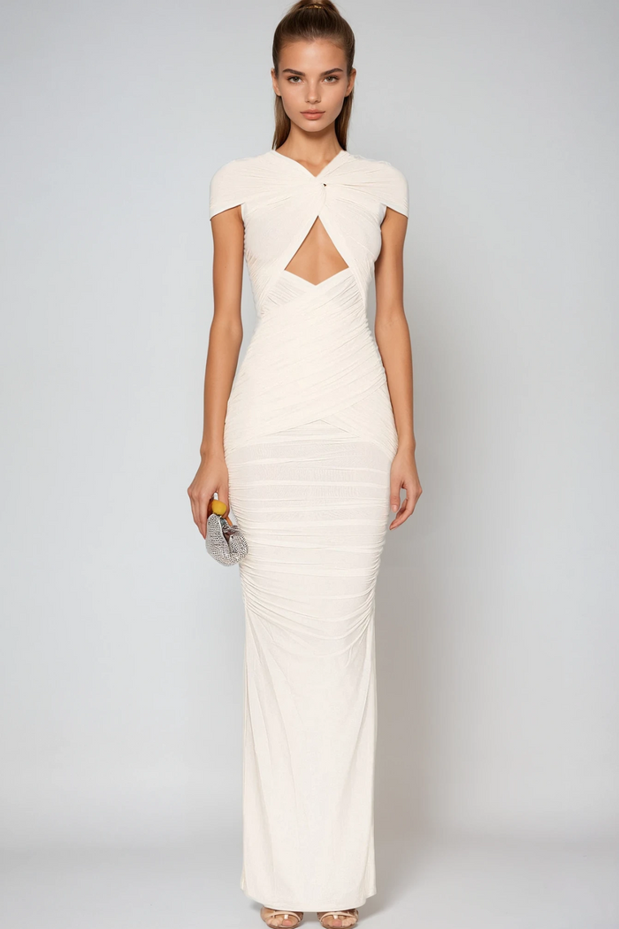 Ruched Maxi Dress with Cut-Out Detail